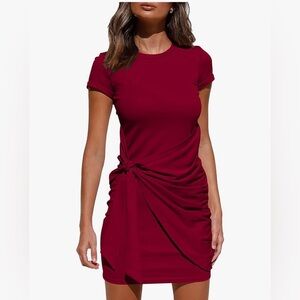 Short Sleeve Burgundy Women's Dress